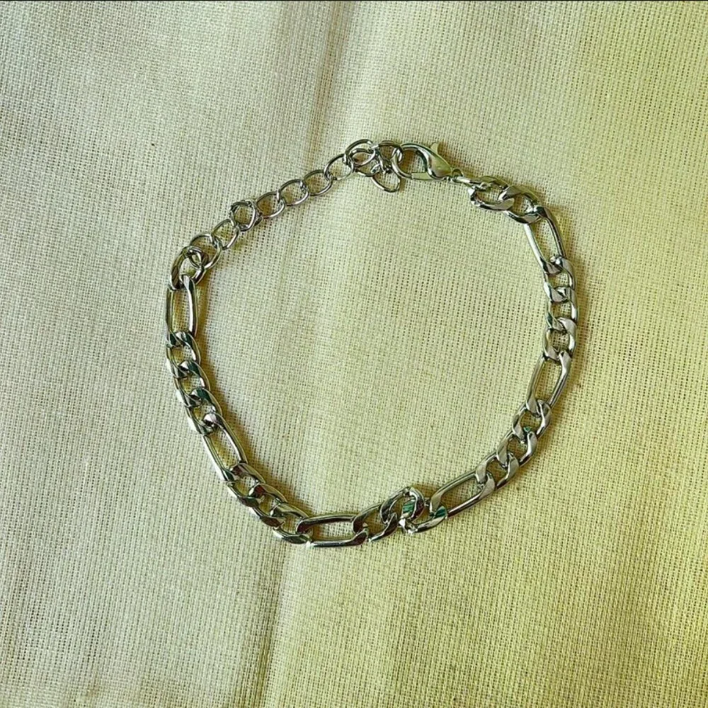 silver figaro link stainless steel chain bracelet